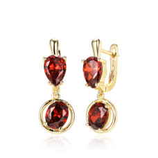 Сережки СМ Позолота 14K (гранат) 28мм