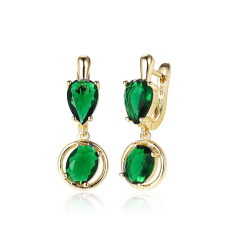 Сережки СМ Позолота 14K (смарагд) 28мм