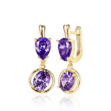 Сережки СМ Позолота 14K (темно-фіолетові) 28мм