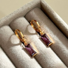 Сережки СМ Позолота 18K (фіолетові камінчики 26мм)