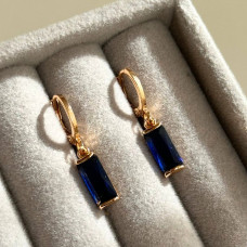 Сережки СМ Позолота 18K (сині камінчики 26мм)